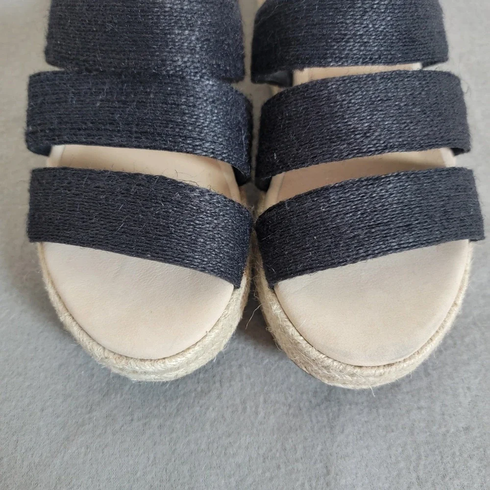 Eileen Fisher Mayla Black Jute Espadrille Platform Sandals Beach Coastal 8 EUC